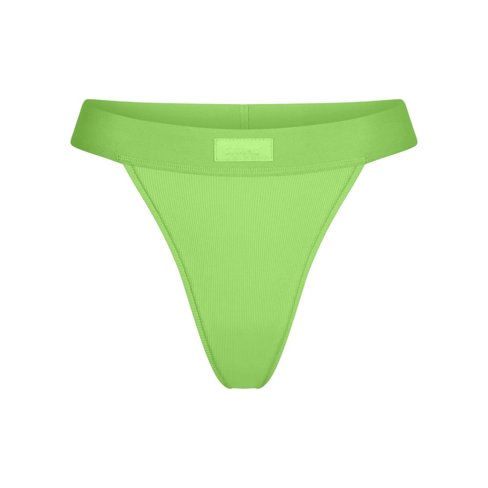 {SKIMS} COTTON RIB THONG [NEON GREEN]